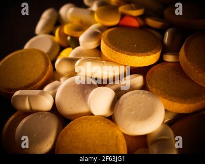 pharmaceuticals antibiotics pills medicine colorful antibacterials pills on white background capsule pill medicine Stock Photo