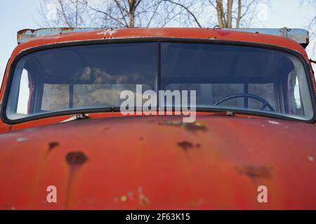 Close up of cabin on a vintage Volvo dump truck Stock Photo