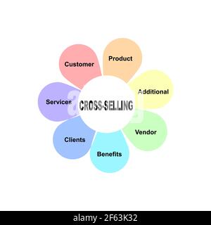 Diagram concept with Cross-Selling text and keywords. EPS 10 isolated on white background Stock Vector
