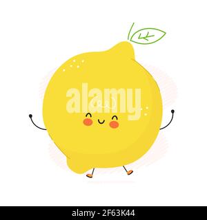 Cute funny Lemon fruit character. Vector hand drawn cartoon kawaii character illustration icon. Isolated on white background. Lemon fruitcharacter concept Stock Vector