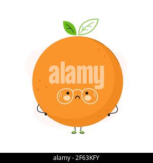 Cute sad Orange fruit character. Vector hand drawn cartoon kawaii character illustration icon. Isolated on white background. Orange fruit character concept Stock Vector