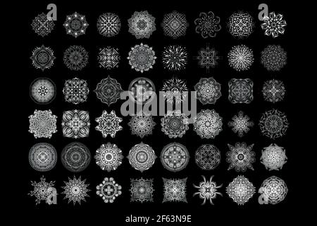 Set Silver Mandala 48 Collection Vector, Perfect set for any kind of design Stock Vector