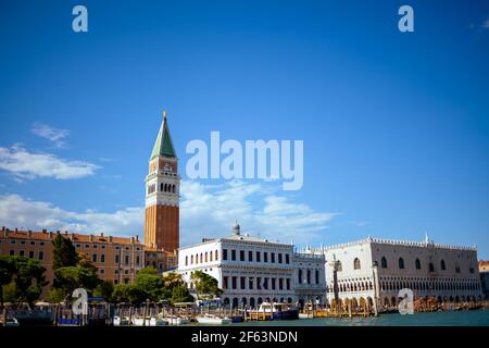 landscape with saint marks campanile and doges palace in Venice, Italy.