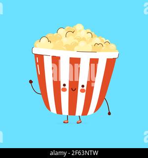 Cute funny Popcorn character. Vector hand drawn cartoon kawaii character illustration icon. Isolated on white background. Popcorn character concept Stock Vector