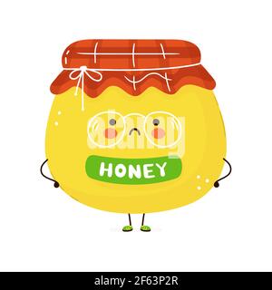 Cute sad Honey character. Vector hand drawn cartoon kawaii character illustration icon. Isolated on white background. Honey character concept Stock Vector