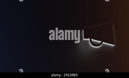 3d rendering of white light stripe symbol of megaphone on dark background with blue and orange reflection Stock Photo