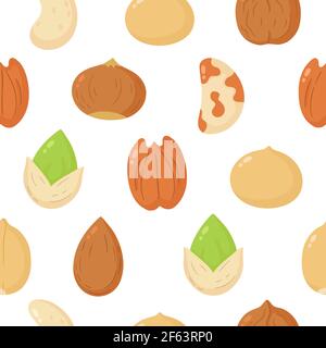 Nuts mix banner. Vector flat cartoon illustration icon design. Isolated on white background. Peanut, hazelnut, walnut, Brazil nut, pistachio, cashew, pecan, almond seamless pattern concept Stock Vector