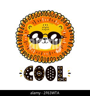 Cute funny lion in sunglasses. Cool quote. Vector scandinavian style cartoon character illustration. Isolated on white background. Tiger character nursery print for t-shirt,card,poster concept Stock Vector