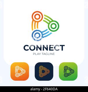 Connect play button vector logo. link connection with triangle and circle shape logo design concept Stock Vector