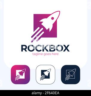 Rocket launch box logo design vector template. Start up logotype, Think outside the box logo, logistic and delivery logo Stock Vector