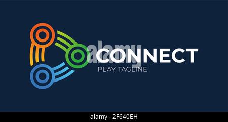 Connect play button vector logo. link connection with triangle and circle shape logo design concept Stock Vector