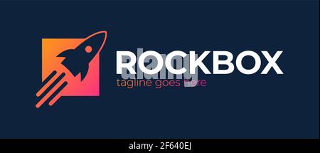 Rocket launch box logo design vector template. Start up logotype, Think outside the box logo, logistic and delivery logo Stock Vector