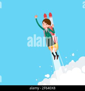 A set of schoolgirl taking off with a rocket jet.It's vector art so easy to edit. Stock Vector