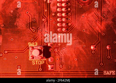 Red computer circuit board close-up Stock Photo