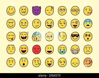 collection of emoji faces icons Stock Vector