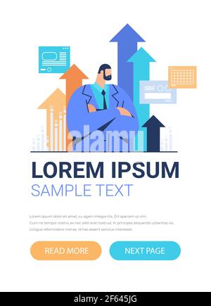 successful businessman with going up arrows growth success achievement leadership concept portrait Stock Vector