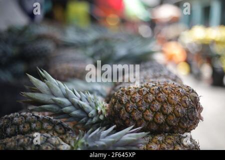 salvador, bahia / brazil - march 16, 2017: Pineapple is seen for sale at the Sao Joaquim Fair in the city of Salvador. *** Local Caption ***  . Stock Photo