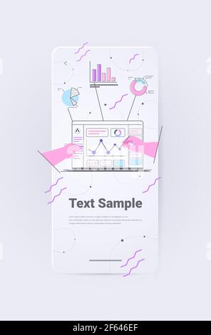 businessperson hands analyzing charts and graphs on laptop screen data analysis process stock exchange concept Stock Vector