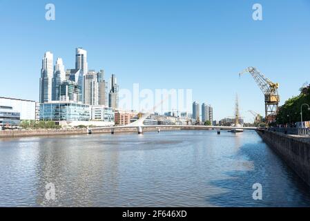 Puerto Madero, an exclusive neighborhood in Buenos Aires, Argentina, a popular tourist spot with modern architecture, on a sunny day. Stock Photo
