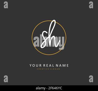 S H SH Initial letter handwriting and signature logo. A concept handwriting initial logo with template element. Stock Vector