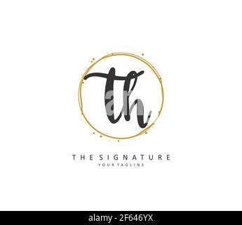 T H TH Initial letter handwriting and signature logo. A concept handwriting initial logo with template element. Stock Vector