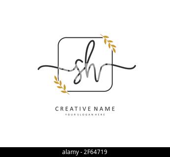 S H SH Initial letter handwriting and signature logo. A concept handwriting initial logo with template element. Stock Vector