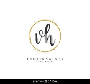 V H VH Initial letter handwriting and signature logo. A concept handwriting initial logo with template element. Stock Vector