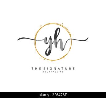 Y H YH Initial letter handwriting and signature logo. A concept handwriting initial logo with template element. Stock Vector