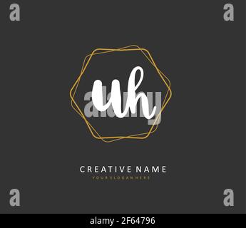 U H UH Initial letter handwriting and signature logo. A concept handwriting initial logo with template element. Stock Vector
