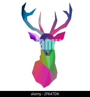 Merry Christmas color abstract reindeer  poly triangle geometric composition. Stock Photo