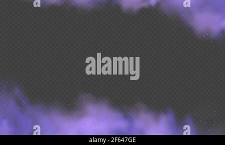 Purple fog or smoke.Purple dust with particles. Violet smoke or dust isolated on transparent background. Abstract mystical gas. Vector illustration. Stock Vector