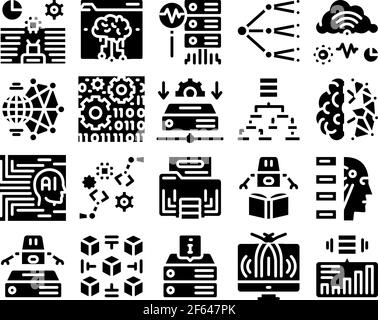 Machine Learning Ai Glyph Set Vector Illustration Stock Vector