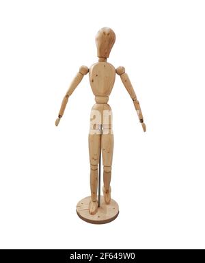 Wooden dummy man isolated on white background Stock Photo