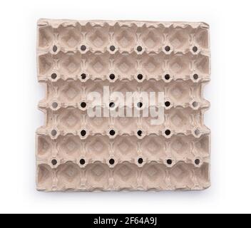 Cardboard box for eggs. Empty cardboard box. Top view. Isolated on white Stock Photo
