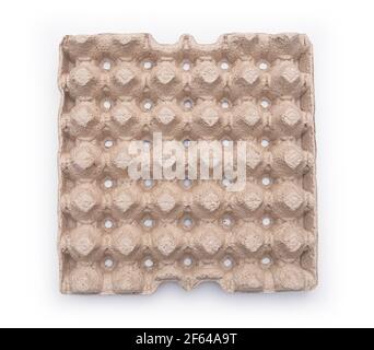 Cardboard box for eggs. Empty cardboard box. Top view. Isolated on white Stock Photo