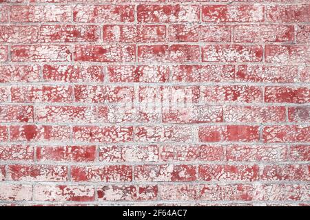 Old red brick wall grunge textured background or wallpaper. Stock Photo