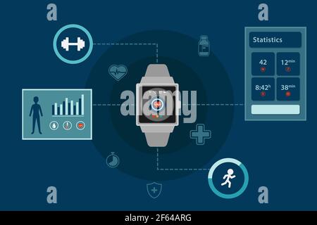 smartwatch infographic for wearable health monitoring technology, vector design Stock Vector