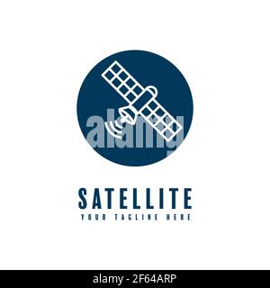 satellite silhouette vector design, satellite logo isolated on white background Stock Vector