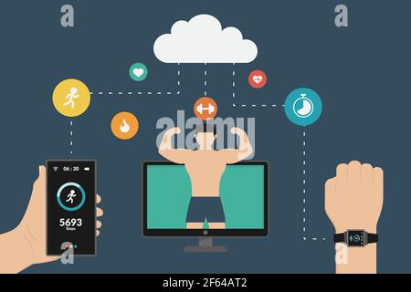Wearable technology infographics to monitor health with digital device illustration design Stock Vector