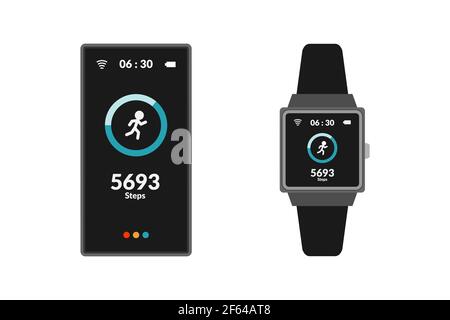 flat design of fitness tracker with smart phone and smartwatch digital device Stock Vector
