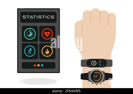 wearable technology human hand fitness activity tracker vector illustration Stock Vector