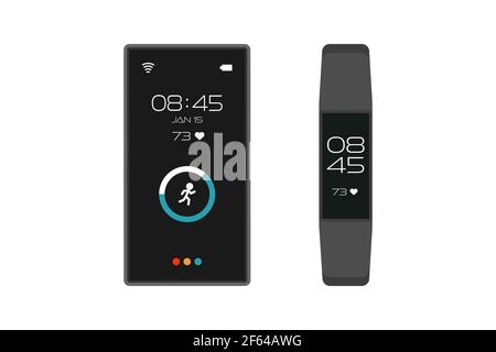 fitness tracker vector flat design with smart phone and activity tracking bracelet Stock Vector