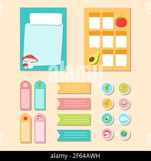 design illustration collection of paper notes, memo stickers and cute labels to write plans or daily important agenda reminders Stock Vector