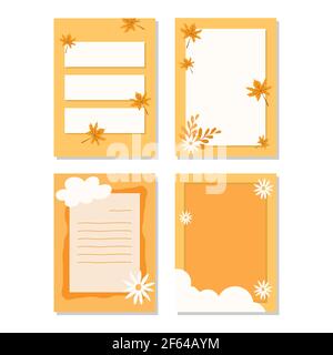 vector design, collection of cute orange note paper with fallen leaves and flowers isolated on white background Stock Vector