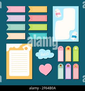 vector design of cute kid's note and sticker collection on colorful paper Stock Vector