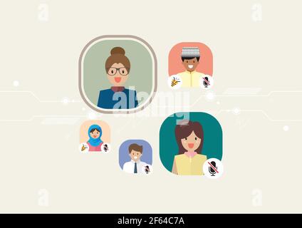 Social media audio chat. Clubhouse app. Member's avatars. Vector illustration Stock Vector