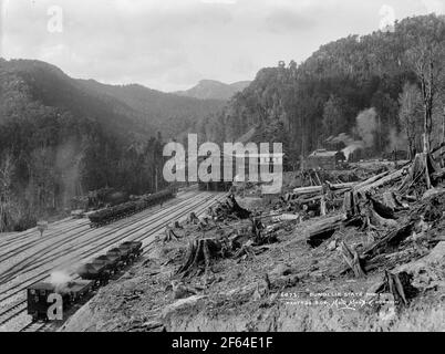 Coal wagons on the railway incline at Dunollie coal mine, New Zealand, circa 1910. Photo by Muir Moodie of Dunedin Stock Photo