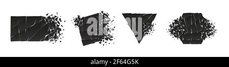 Shape shattered and explodes flat style design vector illustration set isolated on white background. Triangle, hexagon, square, rectangle and rhombus Stock Vector