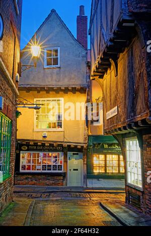 UK,North Yorkshire,York,The Shambles at night