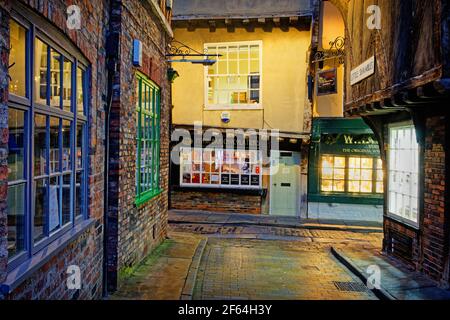 UK,North Yorkshire,York,The Shambles at night